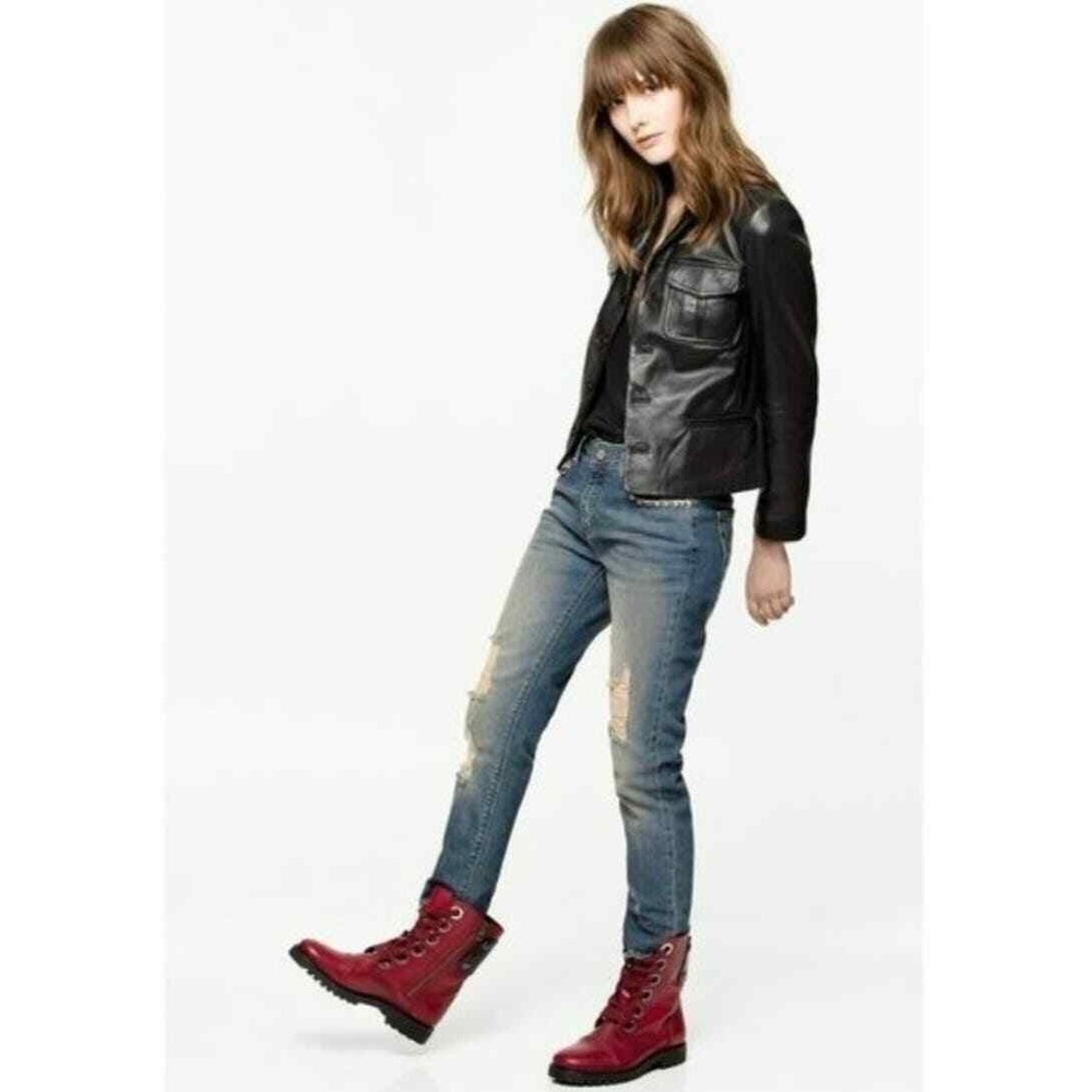 Zadig & Voltaire Eva Use Jeans Women 26 Blue Distressed Studded Raw Hem